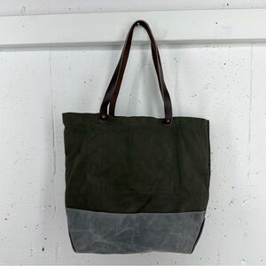 Line of Trade Green- Brown Gray Canvas and Leather Tote Bag